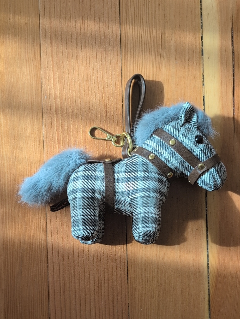 Jumbo Plaid Blue Horse Keychain Charm